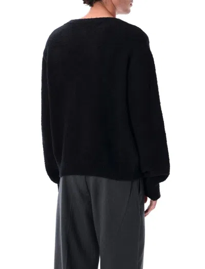 Mfpen Fuzzy Black V-neck Organic Cotton Sweater In Black