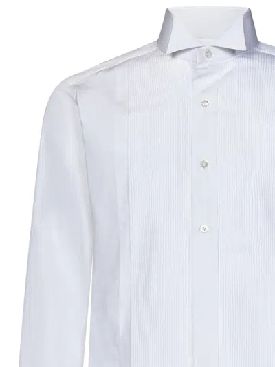 Tom Ford White Cotton Tuxedo Shirt With Pleated Plastron In White