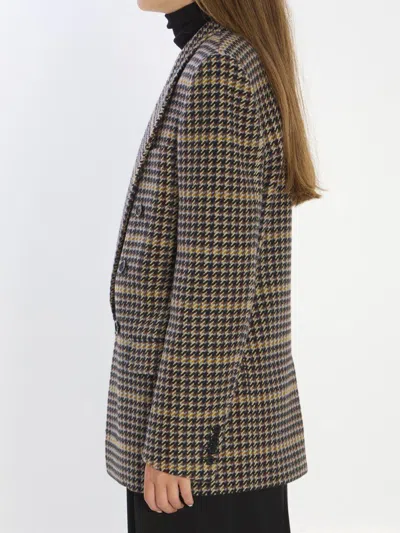 Saint Laurent Double-breasted Check Pattern Long Sleeve Jacket In Black