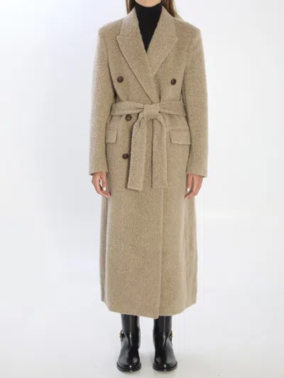 Golden Goose Double-breasted Wool Blend Long Coat In Neutral