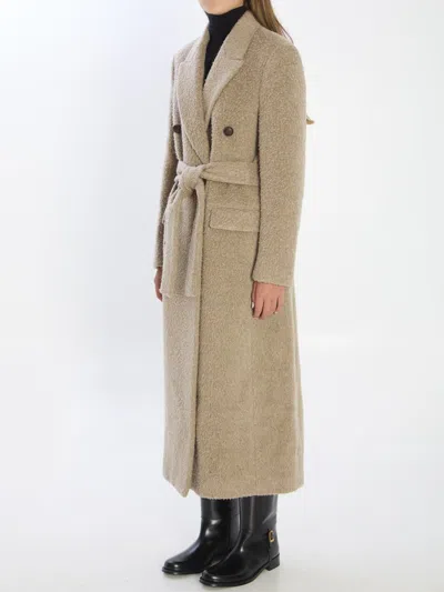 Golden Goose Double-breasted Wool Blend Long Coat In Neutral