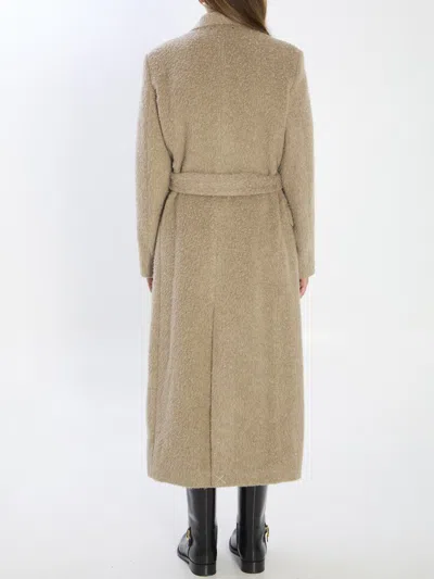 Golden Goose Double-breasted Wool Blend Long Coat In Neutral