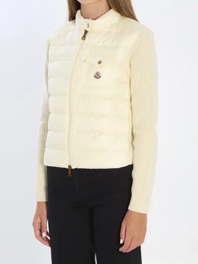 Moncler Wool Zip-up Cardigan Down Jacket In Neutral