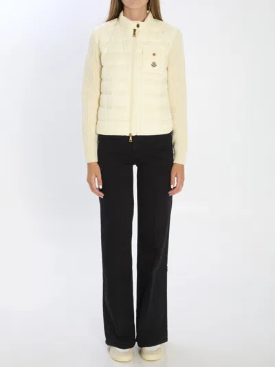 Moncler Wool Zip-up Cardigan Down Jacket In Neutral