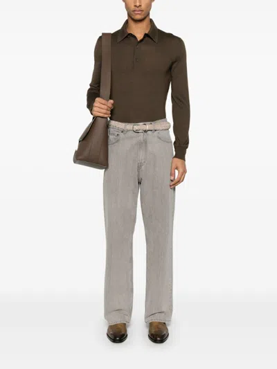 Tom Ford Tobacco Silk And Cashmere Long-sleeved Polo Shirt In Brown