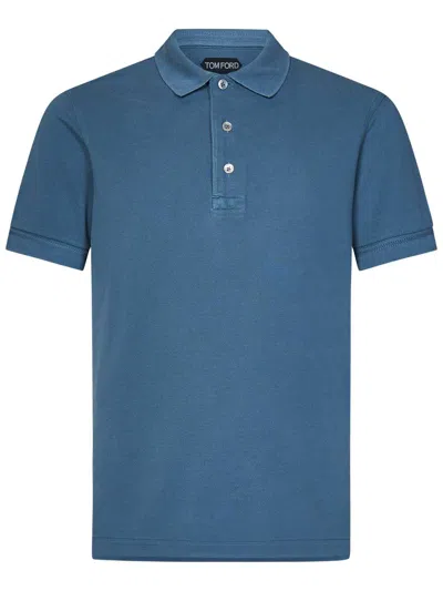 Tom Ford Towelling Polo Shirt In Blue