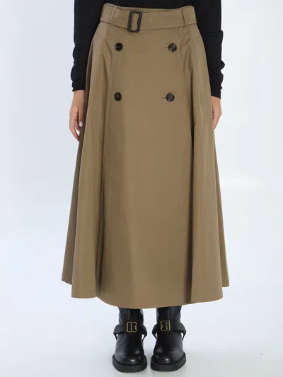 Burberry Beige Skirt With Adjustable Belt And Button Closure In Cotton Woman In Brown