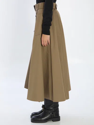 Burberry Beige Skirt With Adjustable Belt And Button Closure In Cotton Woman In Brown