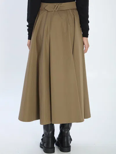 Burberry Beige Skirt With Adjustable Belt And Button Closure In Cotton Woman In Brown