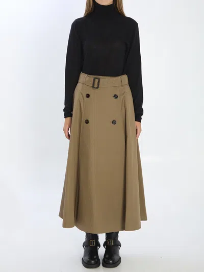 Burberry Beige Skirt With Adjustable Belt And Button Closure In Cotton Woman In Brown