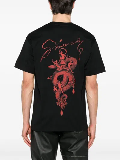 Givenchy Black Crewneck T-shirt With Logo Lettering On The Front And Maxi Logo Print On The Rear In Cotton Ma In Black