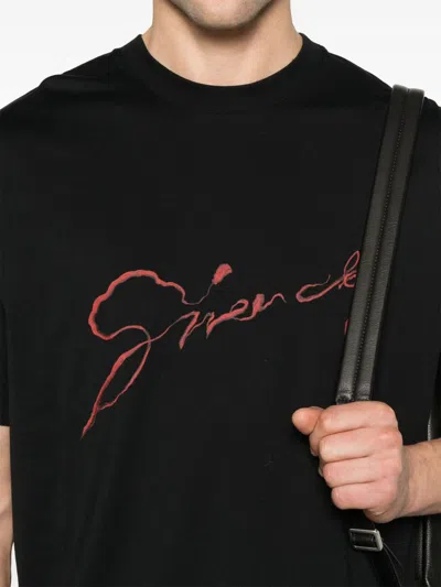 Givenchy Black Crewneck T-shirt With Logo Lettering On The Front And Maxi Logo Print On The Rear In Cotton Ma In Black