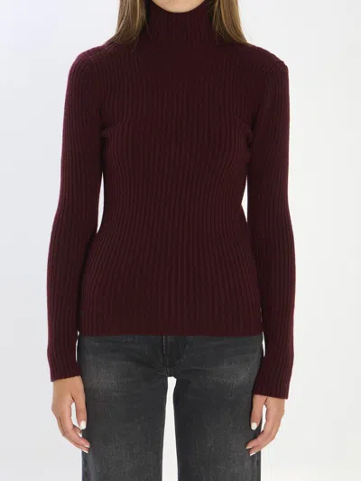 Max Mara Wool And Cashmere High Neck Knit Top In Red
