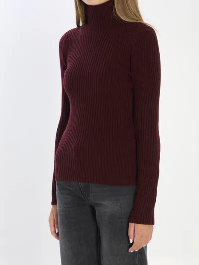 Max Mara Wool And Cashmere High Neck Knit Top In Red