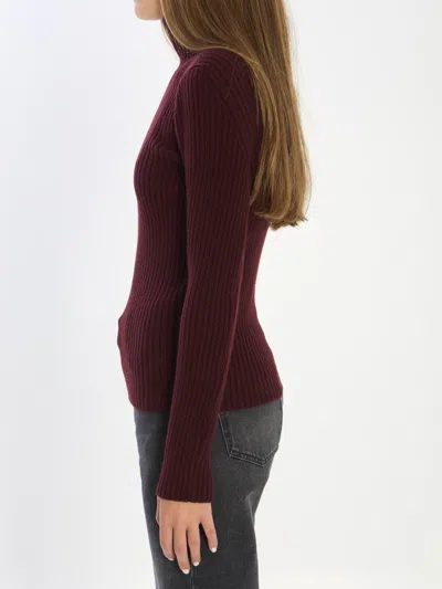 Max Mara Wool And Cashmere High Neck Knit Top In Red
