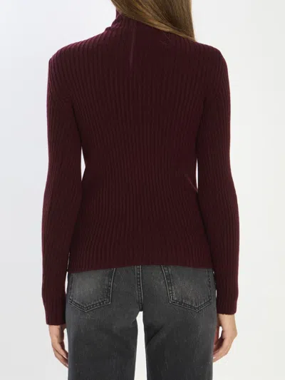 Max Mara Wool And Cashmere High Neck Knit Top In Red