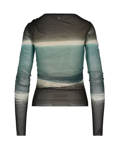 Patrizia Pepe Seascape-print Mesh T-shirt In Multi