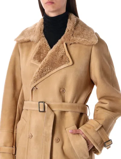 Sword 6.6.44 Sword S.w.o.r.d. 6.644 Long Shearling Coat Beige In Multi