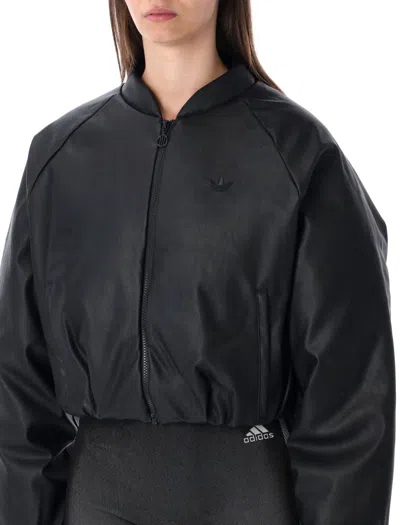 Adidas Originals Pleather Bomber Synthetic Down Jacket Black In Black