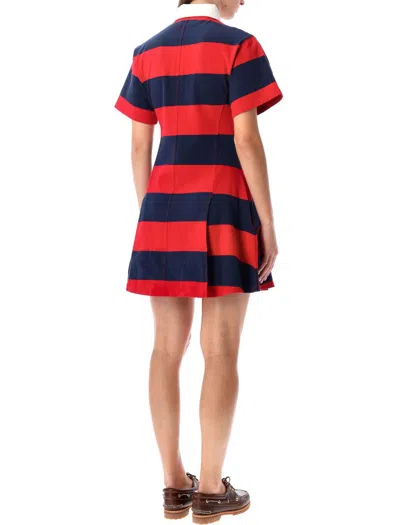 Polo Ralph Lauren Short Sleeve Stripe Cotton Rugby Dress In Red