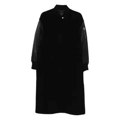 Pinko Long Coat In Wool-blend Cloth And Technical Satin In Black