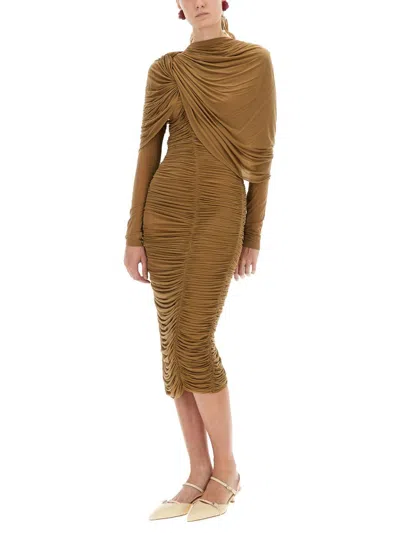 Magda Butrym Dress 17 In Taupe Polyamide Polyester In Brown