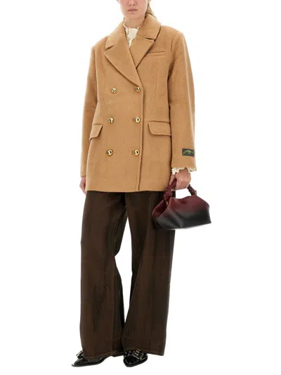 Ganni L-blend Oversized Double-breasted Peacoat In Brown