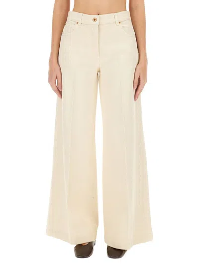 Aspesi High-waisted Wide-leg Pants With Belt Loops And Seam Details In Neutral