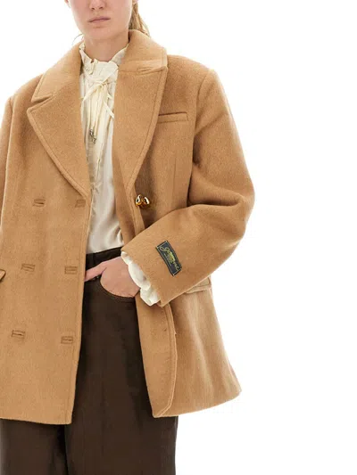 Ganni L-blend Oversized Double-breasted Peacoat In Brown