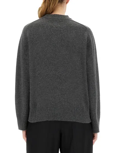 Loulou De Saison Charcoal Grey Cashmere Sweater With Relaxed Fit And Ribbed Details In Black