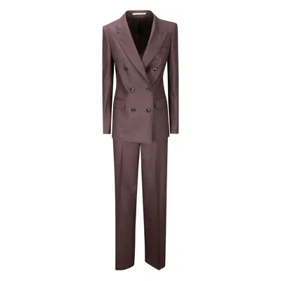Tagliatore Double-breasted Brown Suit Set With Peak Lapels In Brown