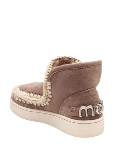 Mou New Eskimo Sneakers In Nabuk With Metal Logo In Brown