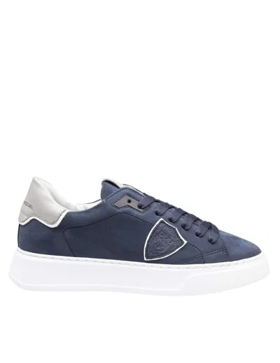 Philippe Model Temple Low Sneakers In Nubuk Blue Color In Blue