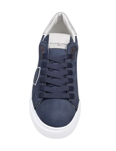 Philippe Model Temple Low Sneakers In Nubuk Blue Color In Blue