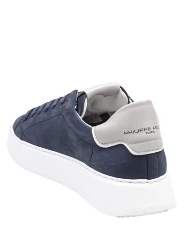 Philippe Model Temple Low Sneakers In Nubuk Blue Color In Blue