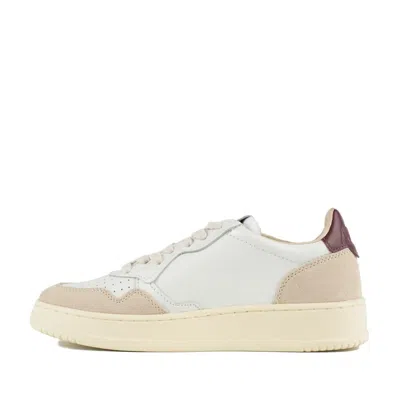 Autry Medalist Low Marshmallow And Burgundy Leather Sneakers In Neutral