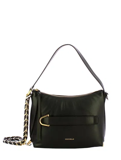 Coccinelle Metal Mesh Strap Leather Shoulder Bag In Black
