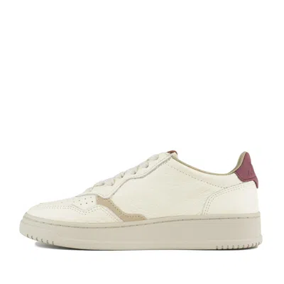 Autry Medalist Low Marshmallow And Burgundy Leather Sneakers In White