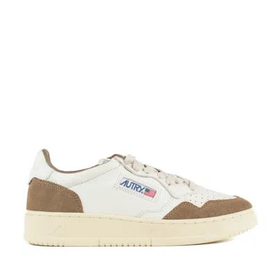 Autry Medalist Low White Leather And Suede Tobacco Sneakers In Neutral