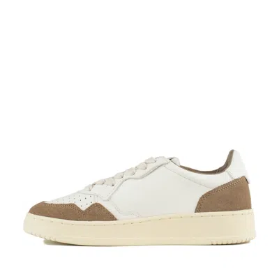 Autry Medalist Low White Leather And Suede Tobacco Sneakers In Neutral