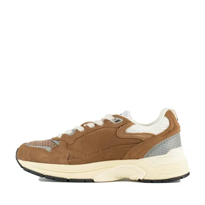 Autry Hyperway Sneakers In Mesh And Suede Cigar And Silver In Brown