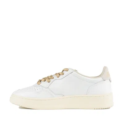 Autry Low-top Sneakers With Suede Accents And Golden Details In White