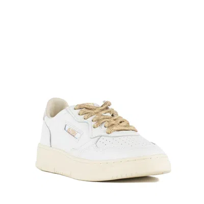 Autry Low-top Sneakers With Suede Accents And Golden Details In White