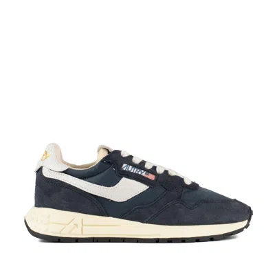Autry Leather And Fabric Sneakers With Metallic Inserts In Blue