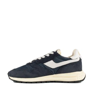Autry Leather And Fabric Sneakers With Metallic Inserts In Blue