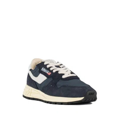 Autry Leather And Fabric Sneakers With Metallic Inserts In Blue