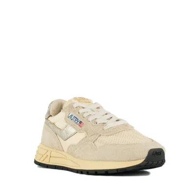 Autry Reelwind Low Nylon Suede And Leather Ecru And Platinum Sneakers In Nude
