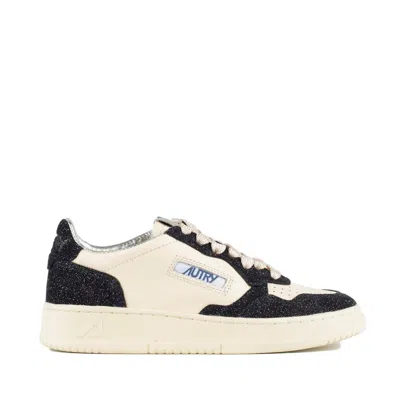 Autry Sneakers Medalist Low In Avory And Blue Leather Glittered In Black