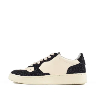 Autry Sneakers Medalist Low In Avory And Blue Leather Glittered In Black