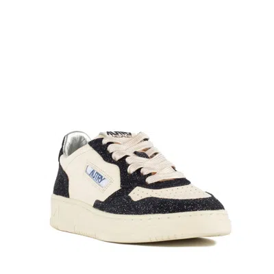 Autry Sneakers Medalist Low In Avory And Blue Leather Glittered In Black